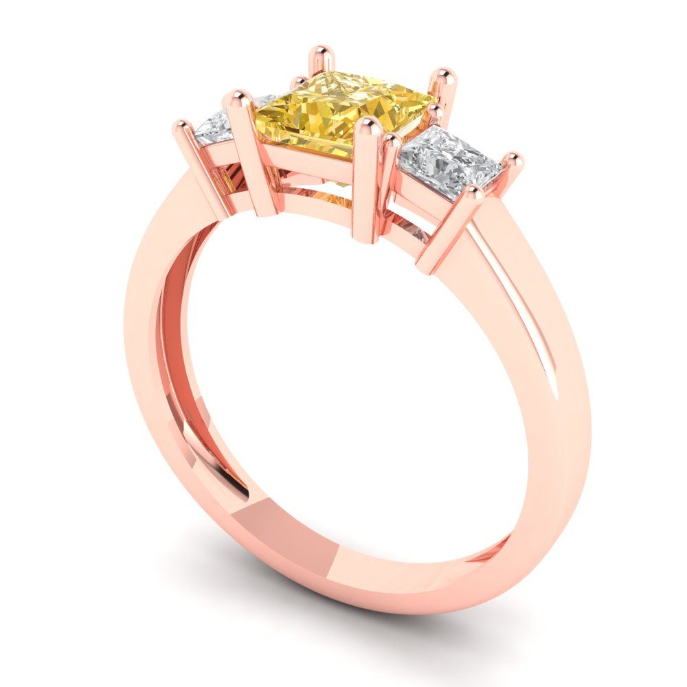 1.11 cttw Natural Citrine Three-Stone Engagement Ring - Solid Rose Gold (VVS1, Princess Cut,5.0mm)