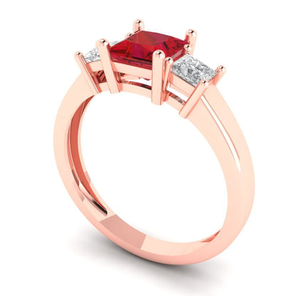 1.11 cttw Simulated Pink Tourmaline Three-Stone Engagement Ring - Solid Rose Gold (VVS1, Princess Cut,5.0mm)