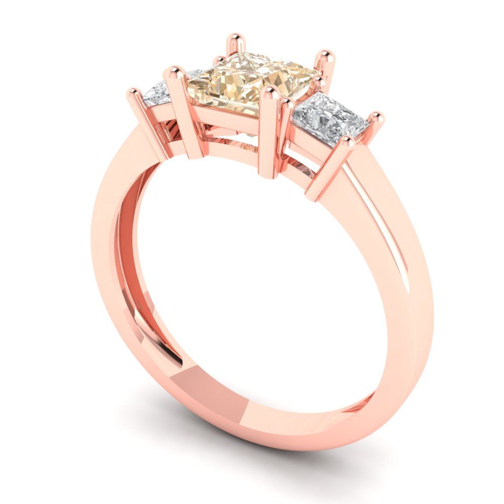 1.11 cttw Natural Morganite Three-Stone Engagement Ring - Solid Rose Gold (VVS1, Princess Cut,5.0mm)