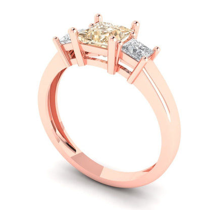 1.11 cttw Natural Morganite Three-Stone Engagement Ring - Solid Rose Gold (VVS1, Princess Cut,5.0mm)