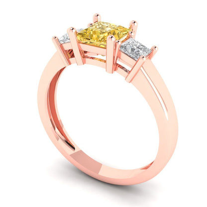 1.11 cttw Zirconia Simulated Yellow Diamond Three-Stone Engagement Ring - Solid Rose Gold (VVS1, Princess Cut,5.0mm)