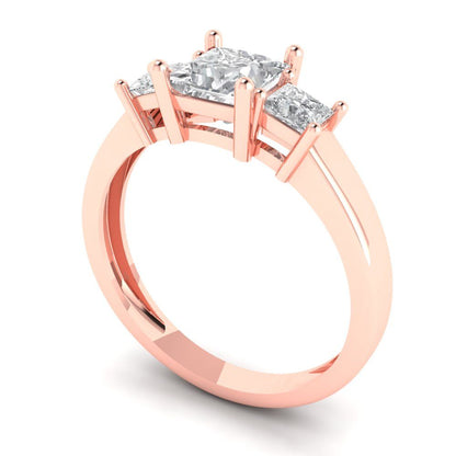 1.11 cttw White Sapphire Three-Stone Engagement Ring - Solid Rose Gold (VVS1, Princess Cut,5.0mm)