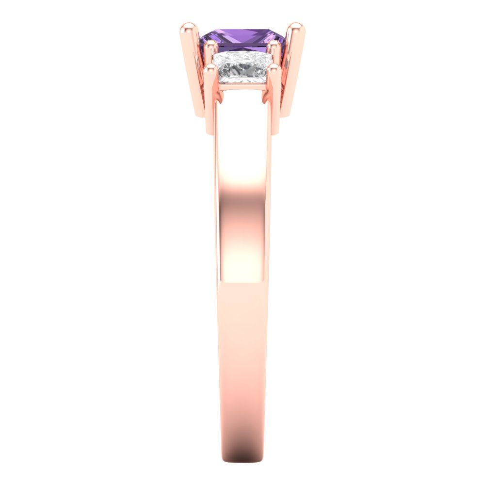 1.11 cttw Simulated Alexandrite Three-Stone Engagement Ring - Solid Rose Gold (VVS1, Princess Cut,5.0mm)
