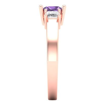 1.11 cttw Simulated Alexandrite Three-Stone Engagement Ring - Solid Rose Gold (VVS1, Princess Cut,5.0mm)
