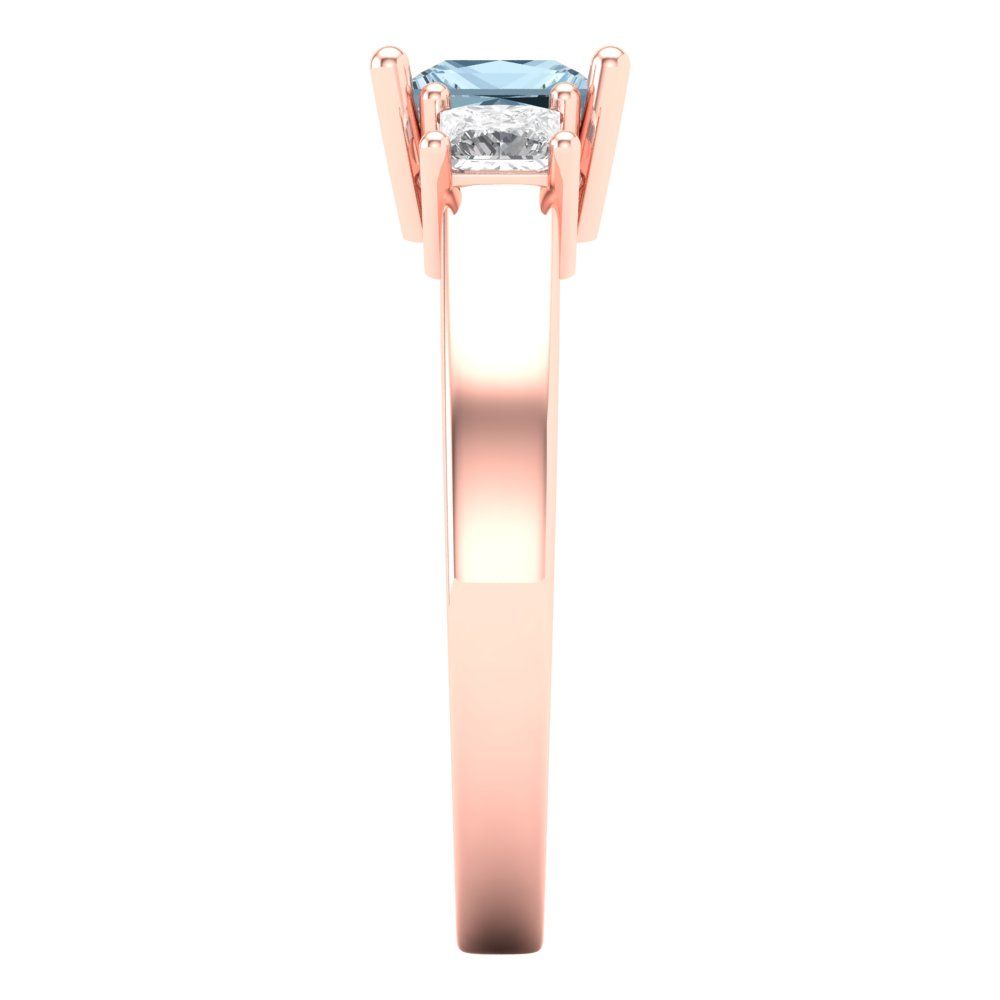 1.11 cttw Zirconia Simulated Blue Diamond Three-Stone Engagement Ring - Solid Rose Gold (VVS1, Princess Cut,5.0mm)