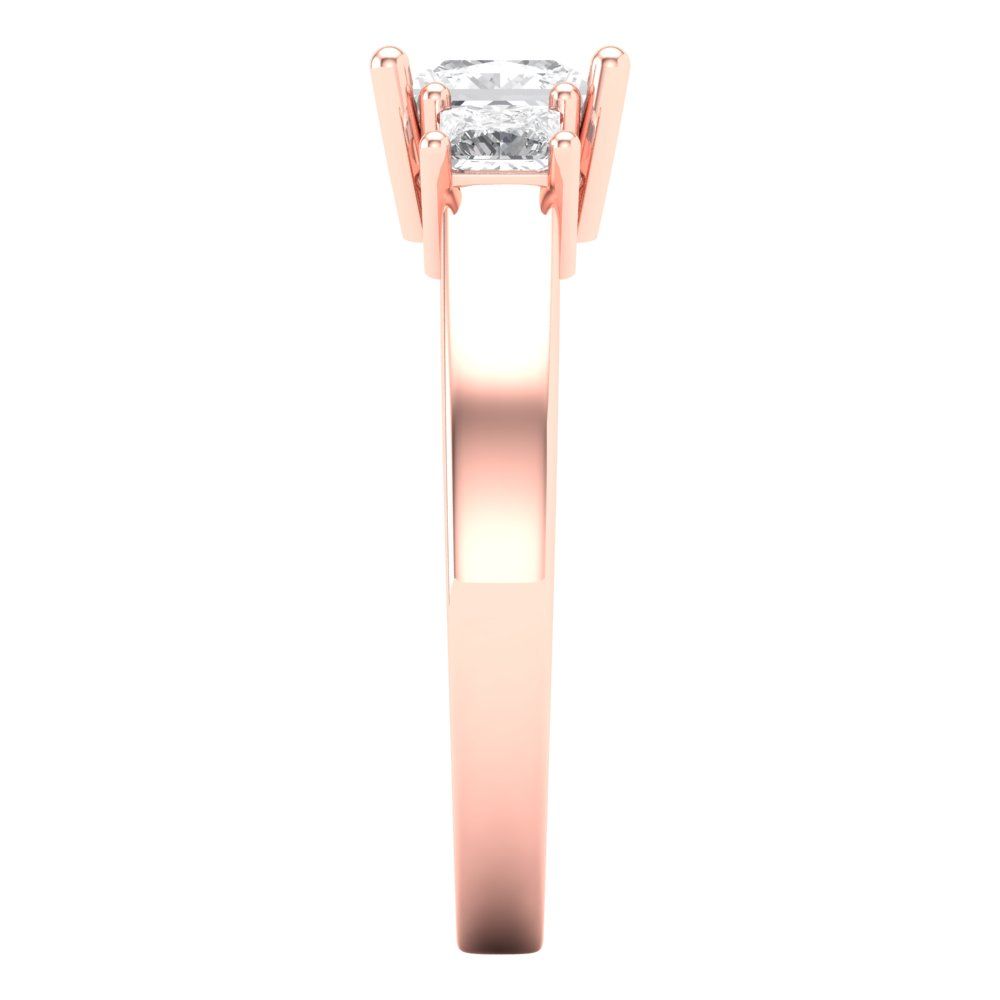 1.11 cttw Zirconia Simulated Diamond Three-Stone Engagement Ring - Solid Rose Gold (VVS1, Princess Cut,5.0mm)