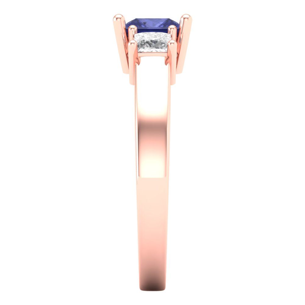 1.11 cttw Simulated Tanzanite Three-Stone Engagement Ring - Solid Rose Gold (VVS1, Princess Cut,5.0mm)
