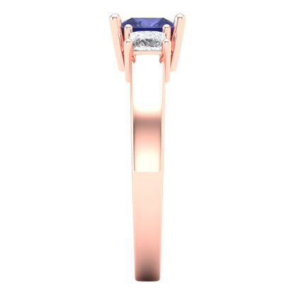 1.11 cttw Simulated Tanzanite Three-Stone Engagement Ring - Solid Rose Gold (VVS1, Princess Cut,5.0mm)