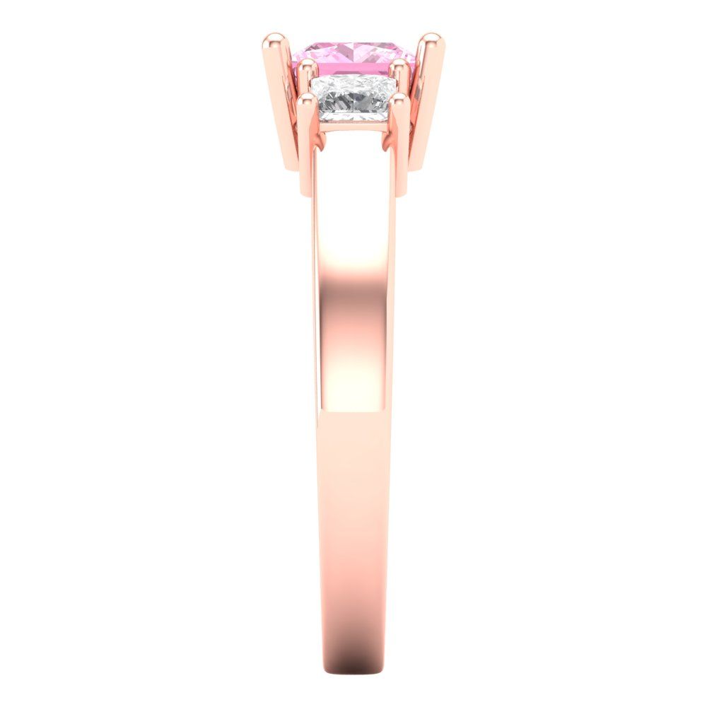 1.11 cttw Zirconia Simulated Pink Diamond Three-Stone Engagement Ring - Solid Rose Gold (VVS1, Princess Cut,5.0mm)