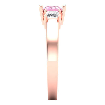1.11 cttw Zirconia Simulated Pink Diamond Three-Stone Engagement Ring - Solid Rose Gold (VVS1, Princess Cut,5.0mm)