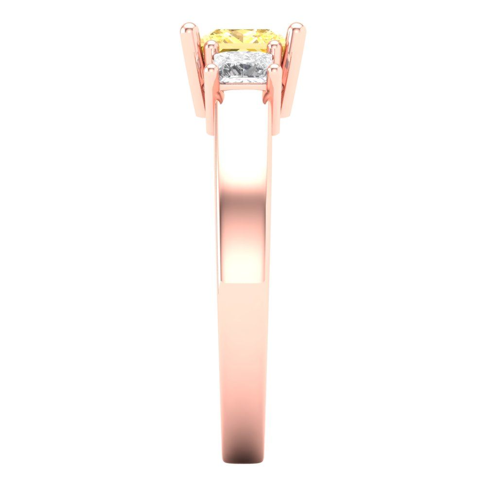 1.11 cttw Zirconia Simulated Yellow Diamond Three-Stone Engagement Ring - Solid Rose Gold (VVS1, Princess Cut,5.0mm)