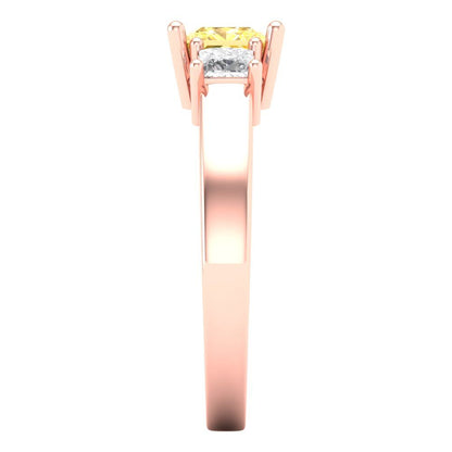 1.11 cttw Zirconia Simulated Yellow Diamond Three-Stone Engagement Ring - Solid Rose Gold (VVS1, Princess Cut,5.0mm)