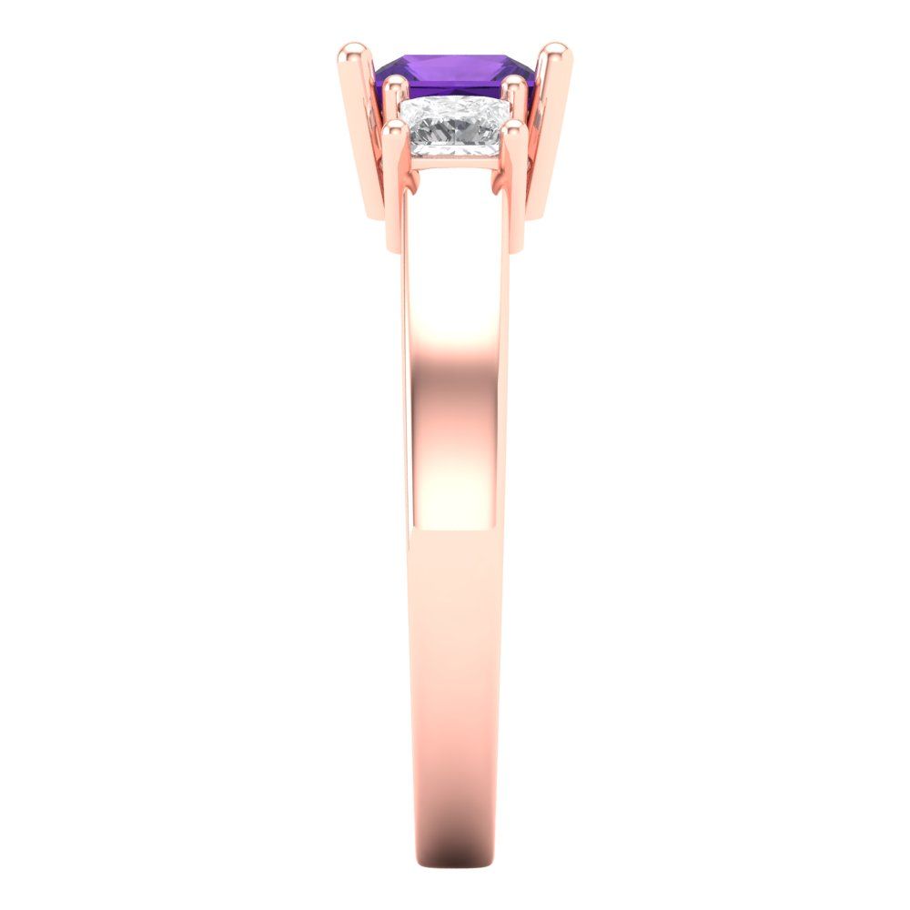 1.11 cttw Natural Amethyst Three-Stone Engagement Ring - Solid Rose Gold (VVS1, Princess Cut,5.0mm)