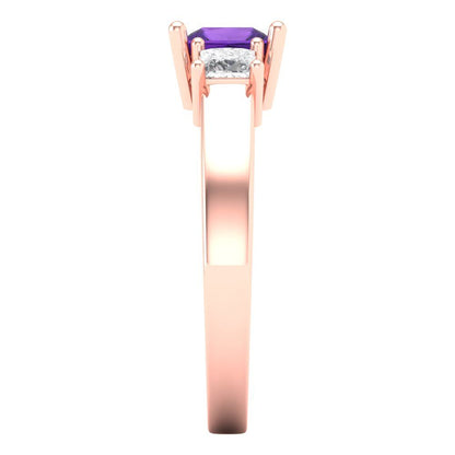 1.11 cttw Natural Amethyst Three-Stone Engagement Ring - Solid Rose Gold (VVS1, Princess Cut,5.0mm)
