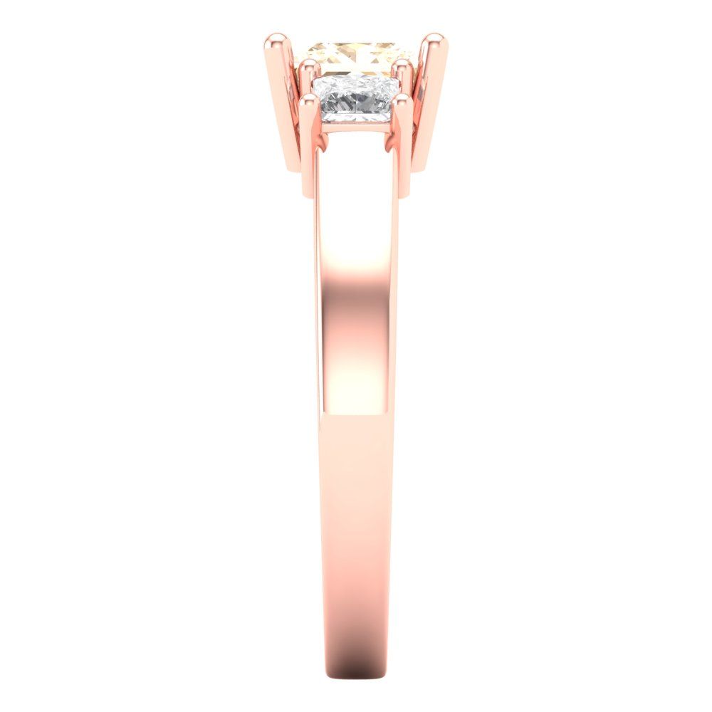 1.11 cttw Natural Morganite Three-Stone Engagement Ring - Solid Rose Gold (VVS1, Princess Cut,5.0mm)