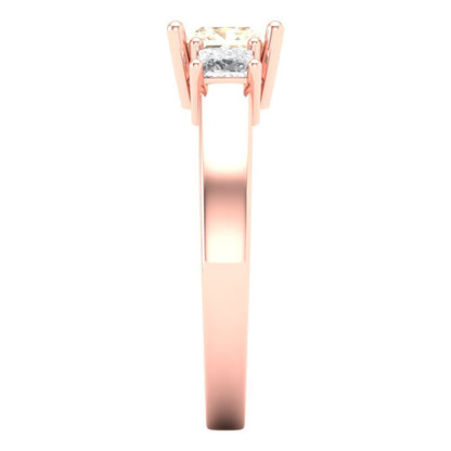 1.11 cttw Natural Morganite Three-Stone Engagement Ring - Solid Rose Gold (VVS1, Princess Cut,5.0mm)