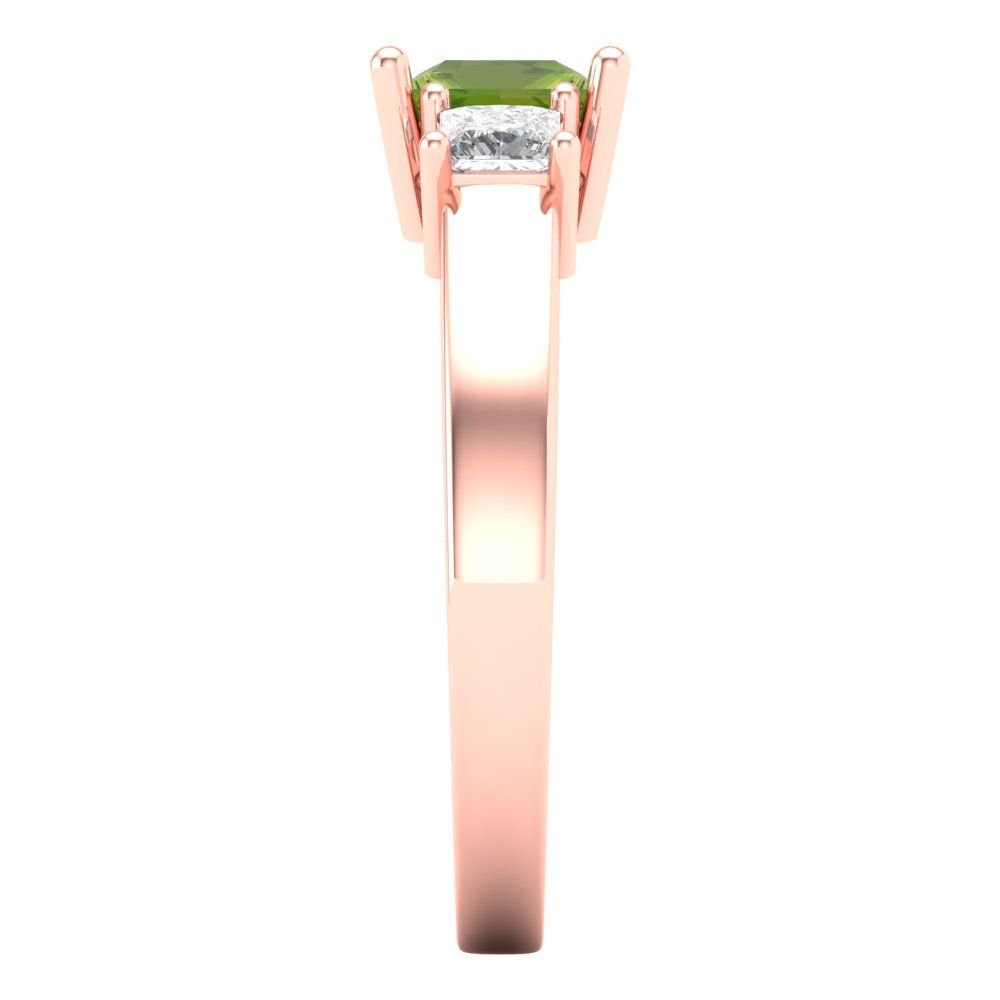 1.11 cttw Natural Peridot Three-Stone Engagement Ring - Solid Rose Gold (VVS1, Princess Cut,5.0mm)