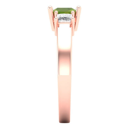 1.11 cttw Natural Peridot Three-Stone Engagement Ring - Solid Rose Gold (VVS1, Princess Cut,5.0mm)