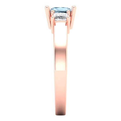 1.11 cttw Natural Aquamarine Three-Stone Engagement Ring - Solid Rose Gold (VVS1, Princess Cut,5.0mm)