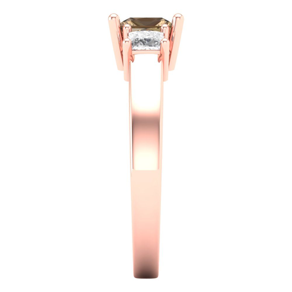 1.11 cttw Zirconia Simulated Champagne Diamond Three-Stone Engagement Ring - Solid Rose Gold (VVS1, Princess Cut,5.0mm)