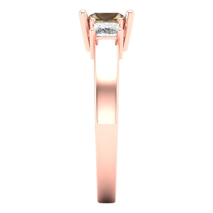 1.11 cttw Zirconia Simulated Champagne Diamond Three-Stone Engagement Ring - Solid Rose Gold (VVS1, Princess Cut,5.0mm)