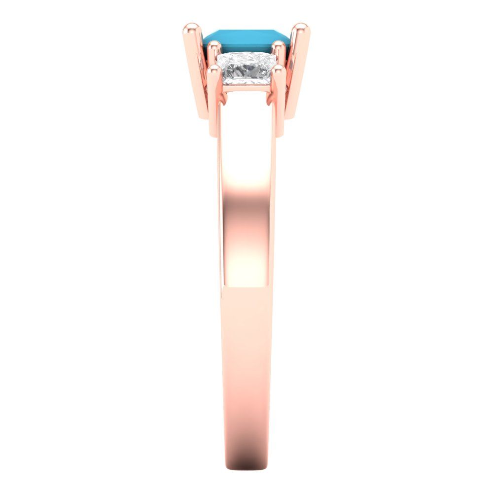 1.11 cttw Simulated Turquoise Three-Stone Engagement Ring - Solid Rose Gold (VVS1, Princess Cut,5.0mm)