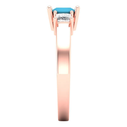 1.11 cttw Simulated Turquoise Three-Stone Engagement Ring - Solid Rose Gold (VVS1, Princess Cut,5.0mm)