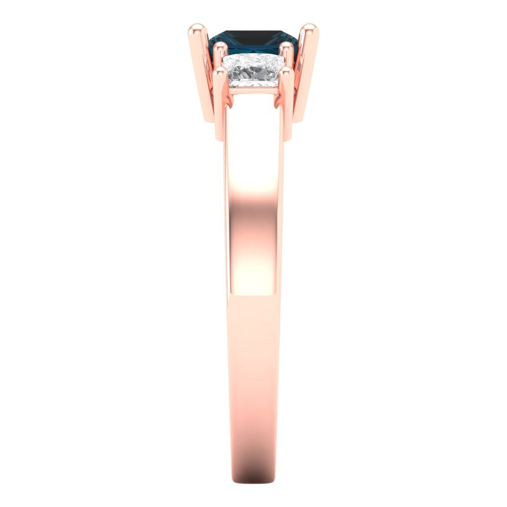 1.11 cttw Natural London Blue Topaz Three-Stone Engagement Ring - Solid Rose Gold (VVS1, Princess Cut,5.0mm)