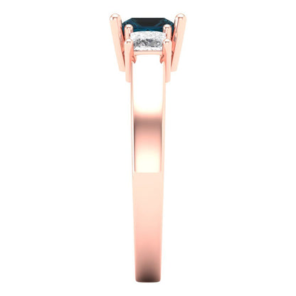 1.11 cttw Natural London Blue Topaz Three-Stone Engagement Ring - Solid Rose Gold (VVS1, Princess Cut,5.0mm)