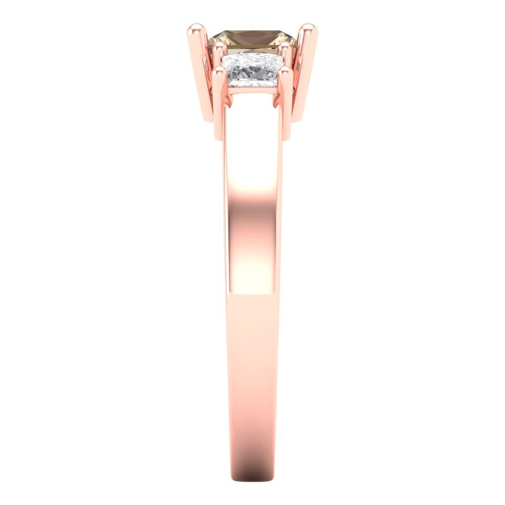 1.11 cttw Yellow Moissanite Three-Stone Engagement Ring - Solid Rose Gold (VVS1, Princess Cut,5.0mm)