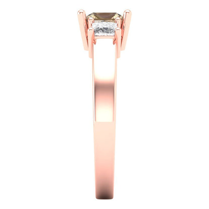 1.11 cttw Yellow Moissanite Three-Stone Engagement Ring - Solid Rose Gold (VVS1, Princess Cut,5.0mm)