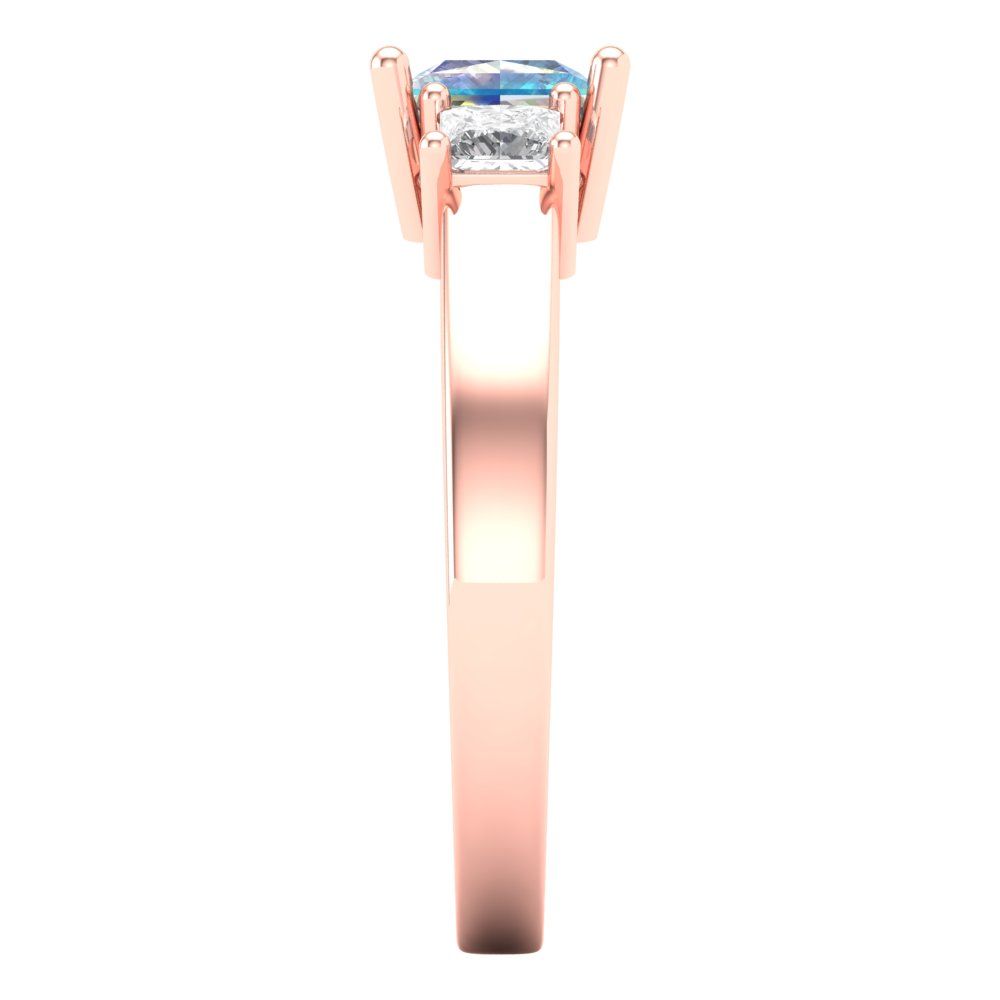 1.11 cttw Blue Moissanite Three-Stone Engagement Ring - Solid Rose Gold (VVS1, Princess Cut,5.0mm)