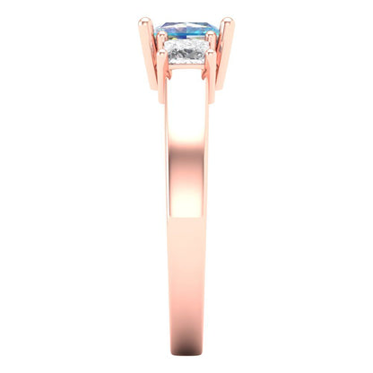 1.11 cttw Blue Moissanite Three-Stone Engagement Ring - Solid Rose Gold (VVS1, Princess Cut,5.0mm)