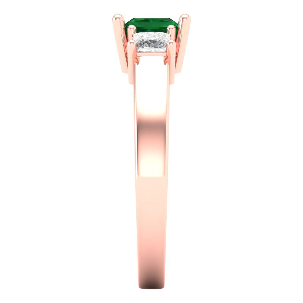 1.11 cttw Simulated Emerald Three-Stone Engagement Ring - Solid Rose Gold (VVS1, Princess Cut,5.0mm)