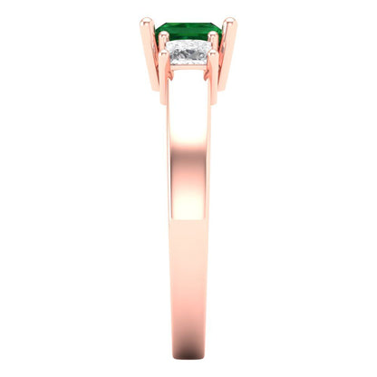 1.11 cttw Simulated Emerald Three-Stone Engagement Ring - Solid Rose Gold (VVS1, Princess Cut,5.0mm)