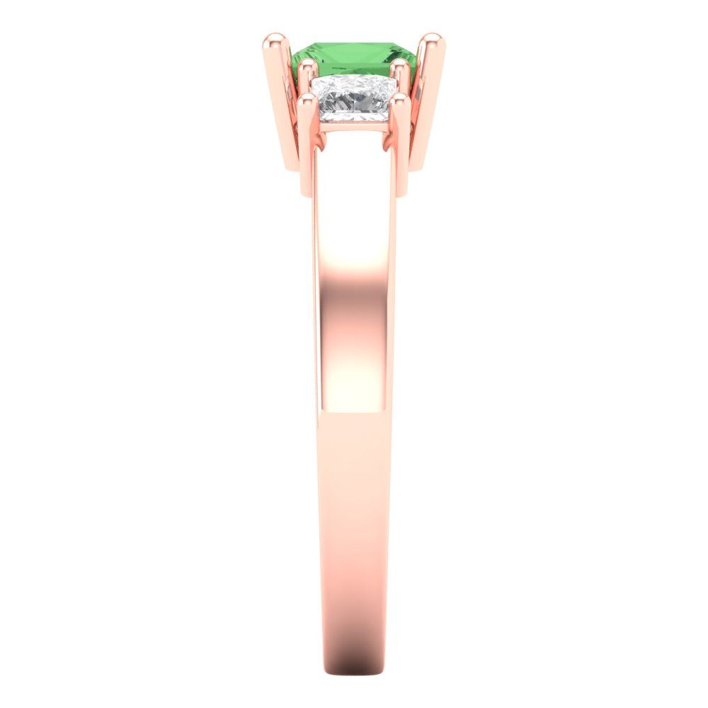 1.11 cttw Zirconia Simulated Green Diamond Three-Stone Engagement Ring - Solid Rose Gold (VVS1, Princess Cut,5.0mm)
