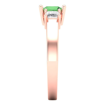 1.11 cttw Zirconia Simulated Green Diamond Three-Stone Engagement Ring - Solid Rose Gold (VVS1, Princess Cut,5.0mm)