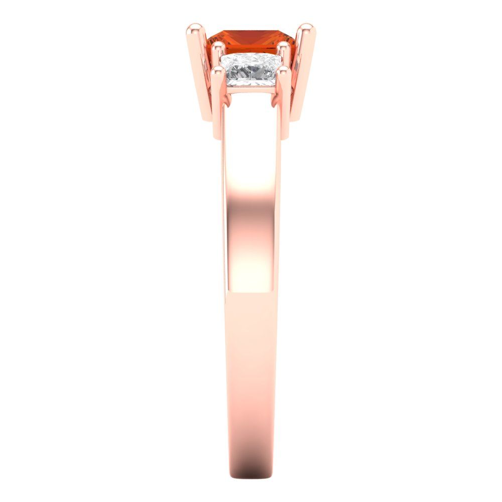 1.11 cttw Zirconia Simulated Red Diamond Three-Stone Engagement Ring - Solid Rose Gold (VVS1, Princess Cut,5.0mm)