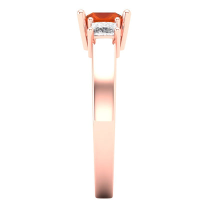 1.11 cttw Zirconia Simulated Red Diamond Three-Stone Engagement Ring - Solid Rose Gold (VVS1, Princess Cut,5.0mm)