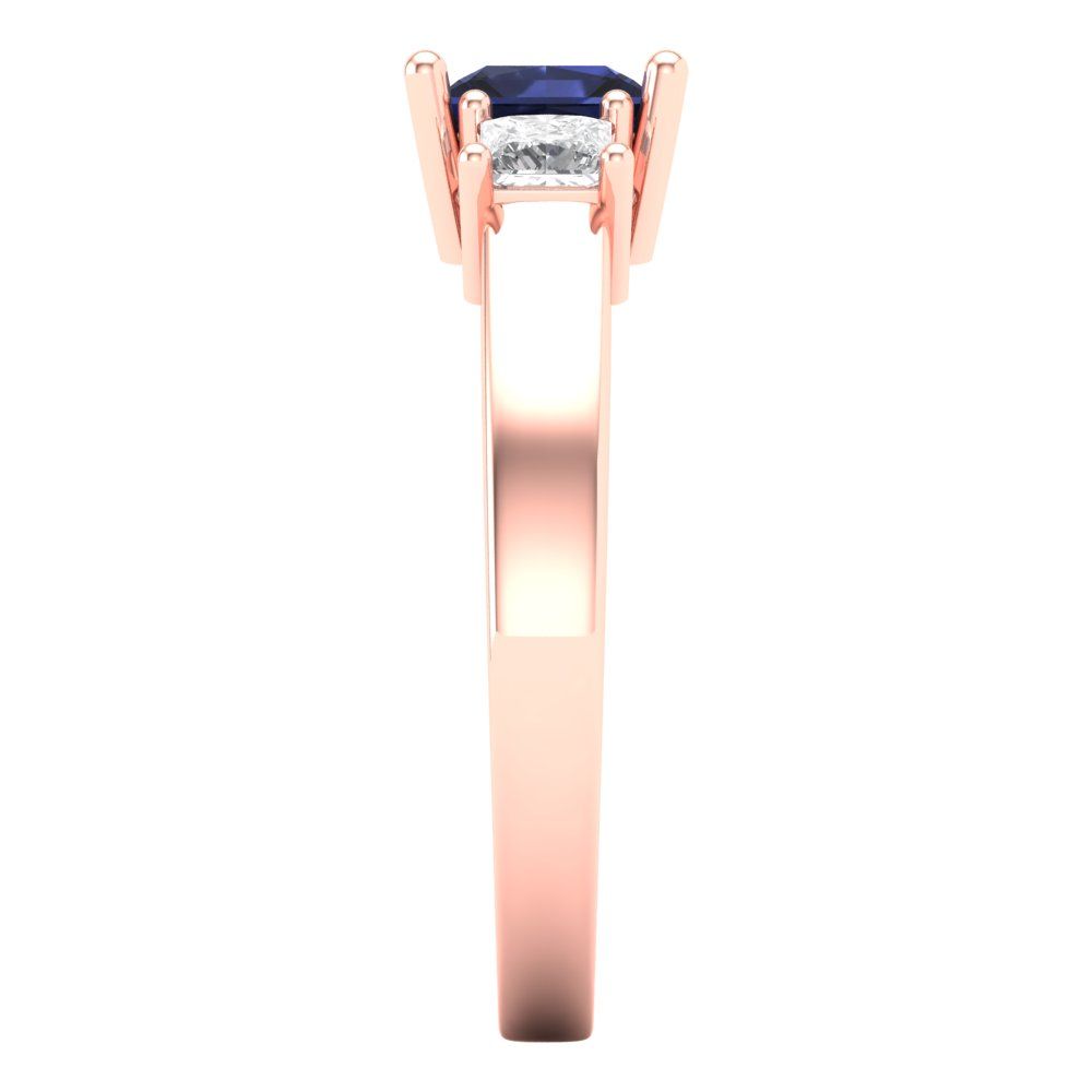 1.11 cttw Simulated Blue Sapphire Three-Stone Engagement Ring - Solid Rose Gold (VVS1, Princess Cut,5.0mm)