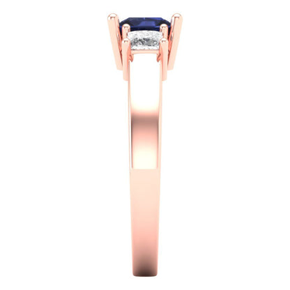 1.11 cttw Simulated Blue Sapphire Three-Stone Engagement Ring - Solid Rose Gold (VVS1, Princess Cut,5.0mm)