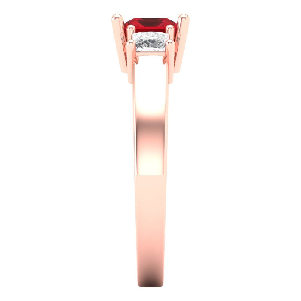 1.11 cttw Simulated Ruby Three-Stone Engagement Ring - Solid Rose Gold (VVS1, Princess Cut,5.0mm)