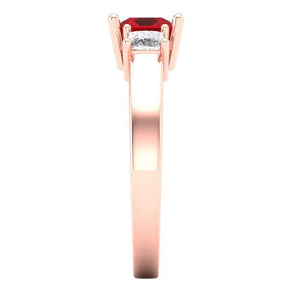1.11 cttw Simulated Ruby Three-Stone Engagement Ring - Solid Rose Gold (VVS1, Princess Cut,5.0mm)