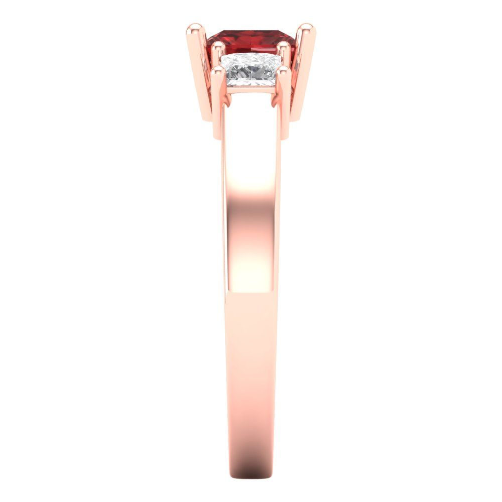 1.11 cttw Natural Garnet Three-Stone Engagement Ring - Solid Rose Gold (VVS1, Princess Cut,5.0mm)
