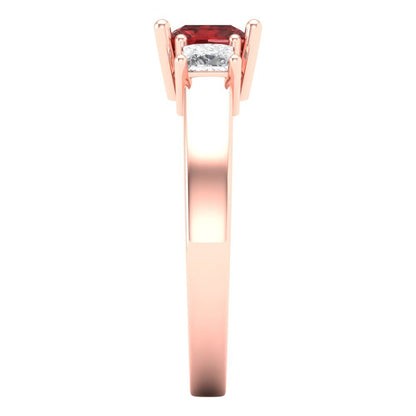 1.11 cttw Natural Garnet Three-Stone Engagement Ring - Solid Rose Gold (VVS1, Princess Cut,5.0mm)