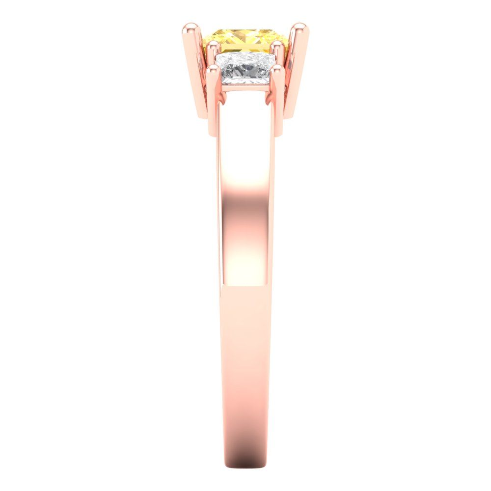 1.11 cttw Natural Citrine Three-Stone Engagement Ring - Solid Rose Gold (VVS1, Princess Cut,5.0mm)