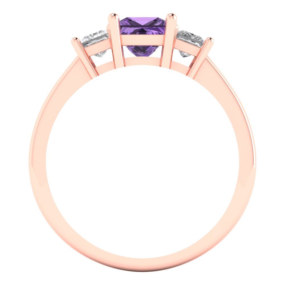 1.11 cttw Simulated Alexandrite Three-Stone Engagement Ring - Solid Rose Gold (VVS1, Princess Cut,5.0mm)