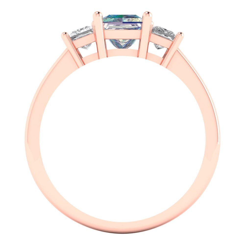 1.11 cttw Blue Moissanite Three-Stone Engagement Ring - Solid Rose Gold (VVS1, Princess Cut,5.0mm)