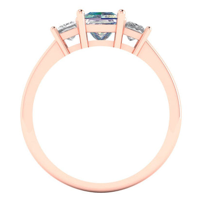 1.11 cttw Blue Moissanite Three-Stone Engagement Ring - Solid Rose Gold (VVS1, Princess Cut,5.0mm)