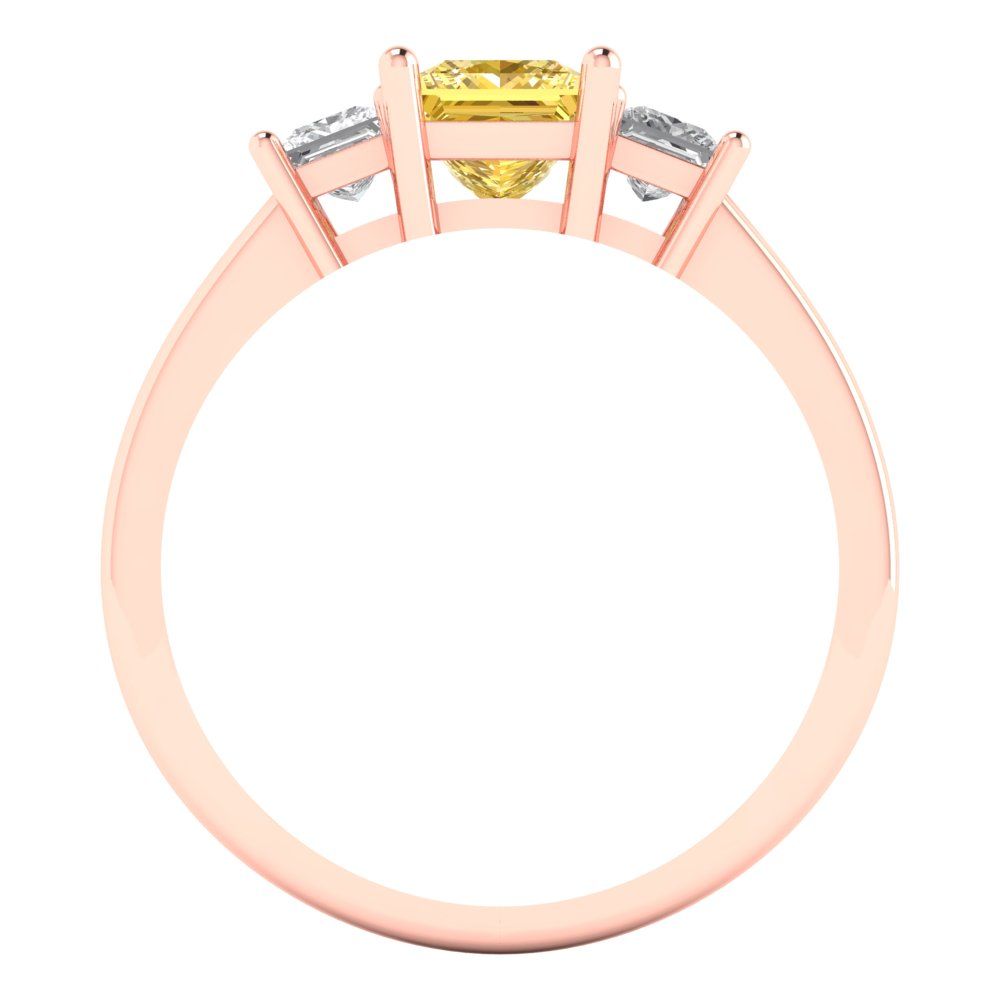 1.11 cttw Zirconia Simulated Yellow Diamond Three-Stone Engagement Ring - Solid Rose Gold (VVS1, Princess Cut,5.0mm)